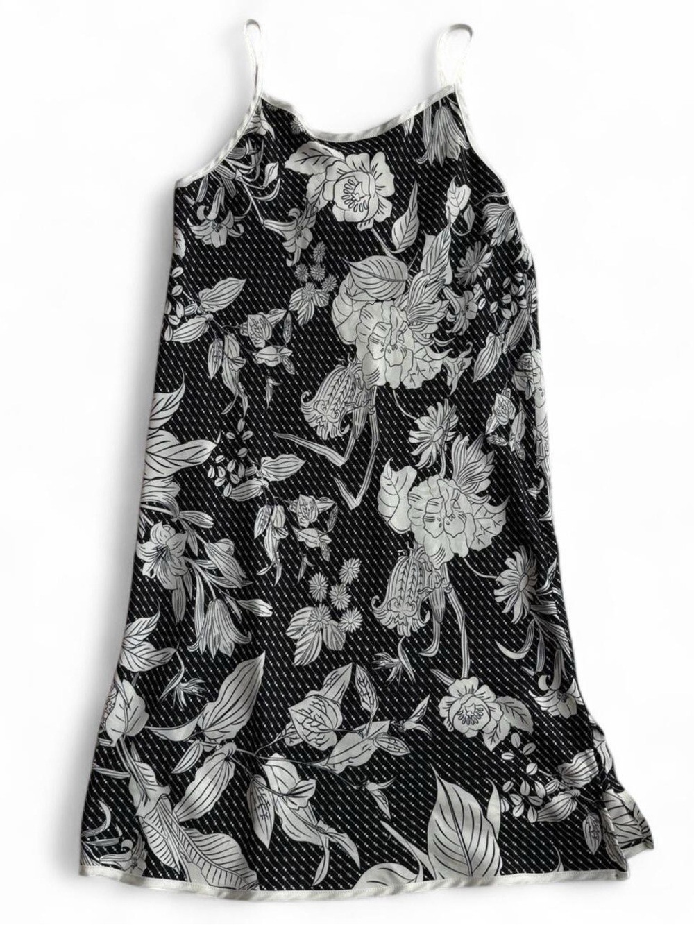 Vintage Diamond Tea Black & White Floral Print Slip Dress Size M